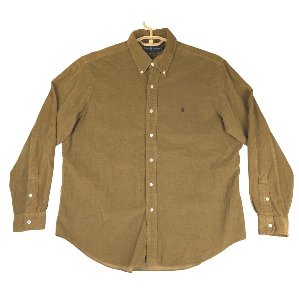 Vintage Polo Ralph Lauren Mens XL Classic Fit Corduroy Shirt Olive Brown